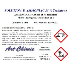 Solution aqueuse d' Ammoniac ou Ammoniaque min. 25% - 1 litre