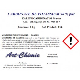 Carbonate de potassium anhydre pur ( K2CO3 ) min. 98 % 