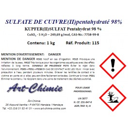 Sulfate de cuivre pentahydraté (CuSO4 x 5H20) min. 98% - Vitriole bleu