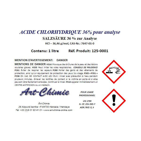 Acide chlorhydrique, 37%, Extra Pure - Materiel pour Laboratoire