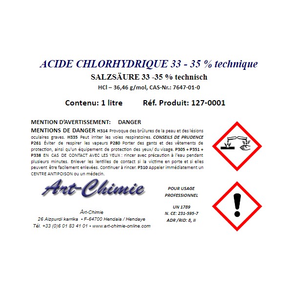 Acide Chlorhydrique 33%, Acide Muriatique 