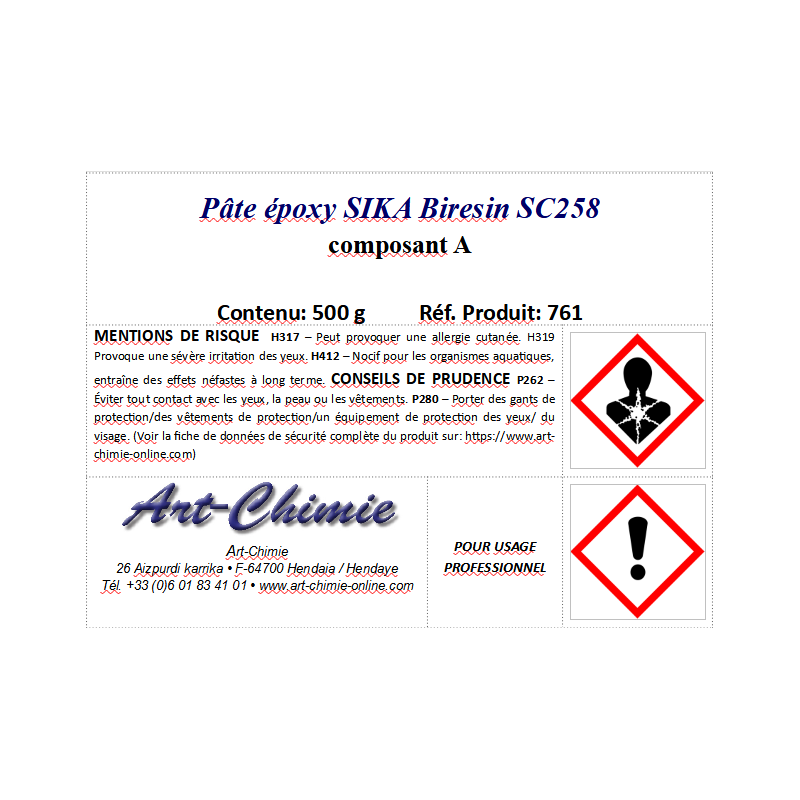 Pâte époxy SIKA Biresin SC258 - composant A - création, réparation ou remplissage
